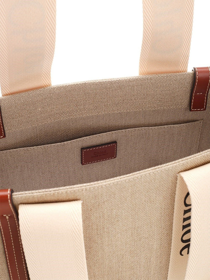 Chloe' Woody Linen Tote Bag Shoulder Bags - Bianco | 4884ccc0417ffd670d0282762a0d801d5a1c7e3e