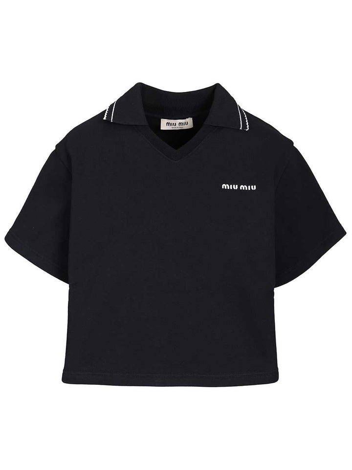 Miu Miu Crop Polo Shirt Sweatshirts - Blu | aa43c88fce053544bd56ba1fda196921a9aa5adc