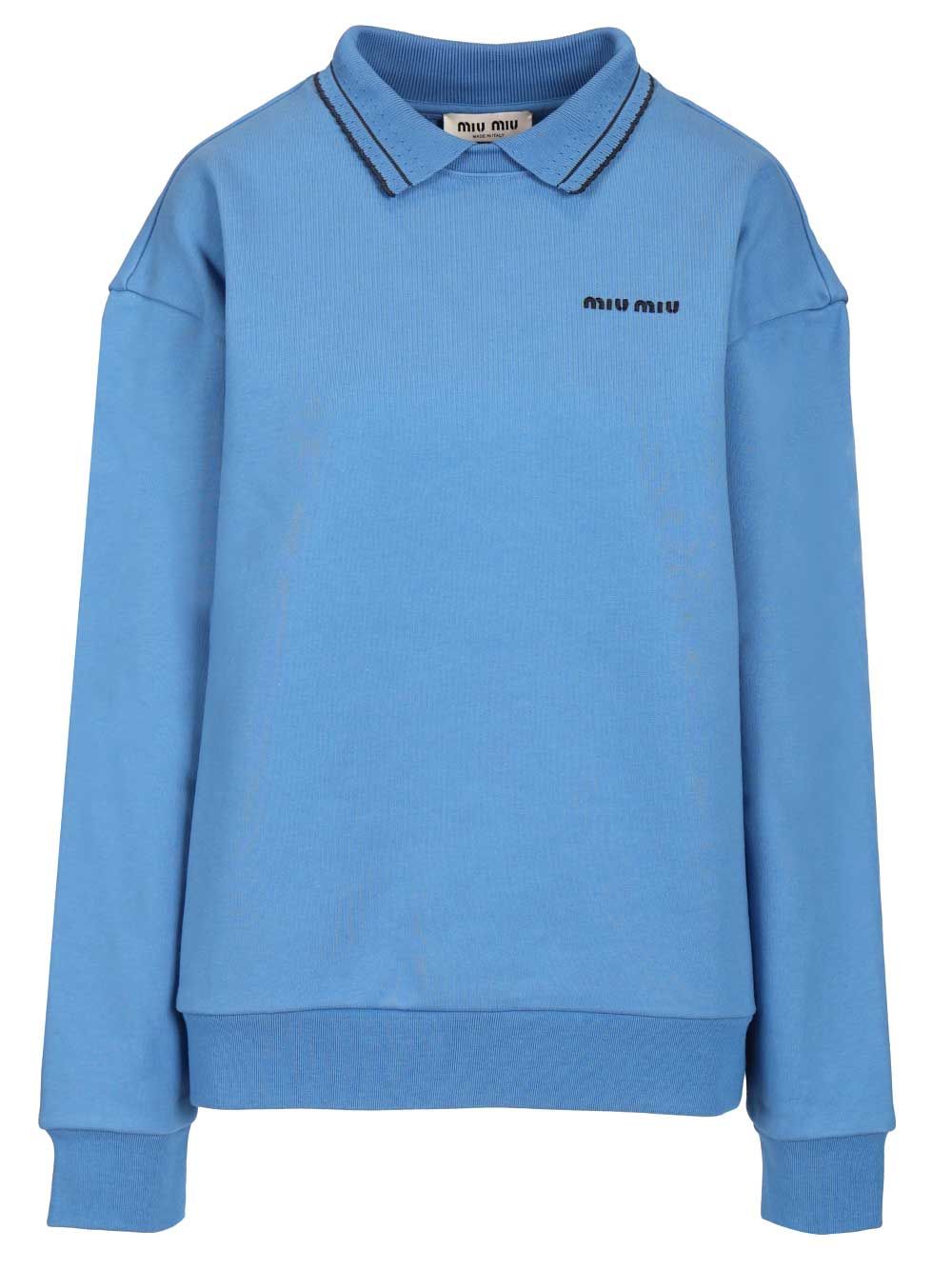 Miu Miu Sweatshirt With Embroidered Logo Sweatshirts - Light blue | 746db42107e2892a575b8a25ab7f10616e91decb