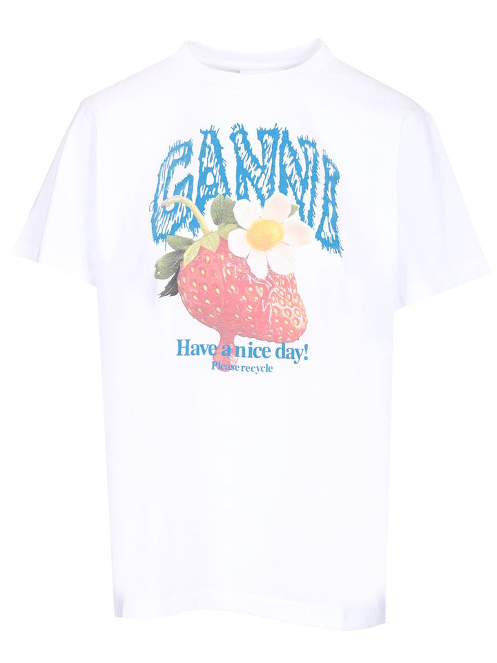 Ganni With Print T-Shirt - Bianco | 1001bf0de7a0394da9f83a9749a82c489d4f927b