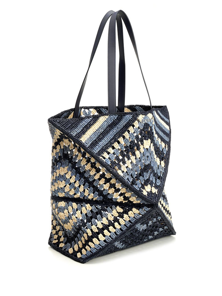 Loewe Puzzle Fold Xl Tote Bag In Raffia Shoulder Bags - Blu | 5a8cbf9f9d82960bfb1836c40b2dde5f37b46a14
