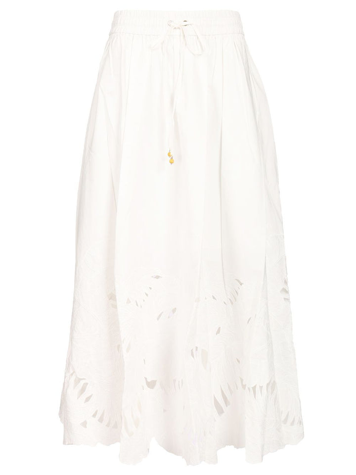 Zimmermann Mahon Embroidered Midi Skirt Gonne - Bianco | 99a336614255b01e15175f1a73bdb5d370993a4e