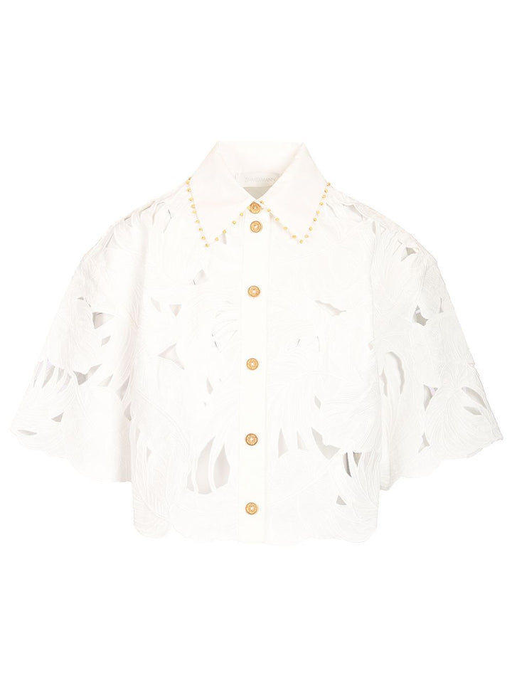 Zimmermann Mahon Embroidered Crop Shirt Shirts - Bianco | 9a4d6dbbe17757d4488750c07003b886ae514746