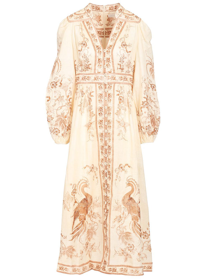 Zimmermann Indra Plunge Midi Dress Abiti - Multicolor | 060c4df3b41105d3f39caf90a7dc30a9dec14ee8