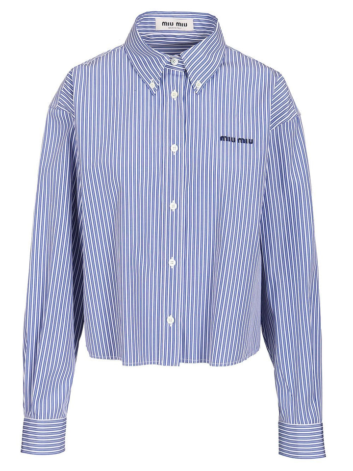 Miu Miu Poplin Shirt With Logo Shirts - Light blue | 04f924fee0189149e759edee7ef9cf07b04fa125