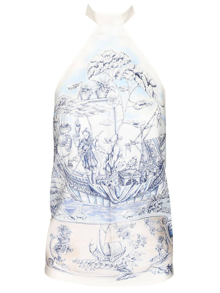 Ferragamo Top Foulard With Ethnic Print Top - Light blue | c82265968acec31a30fe6156e22f1ab8cb9dac0c