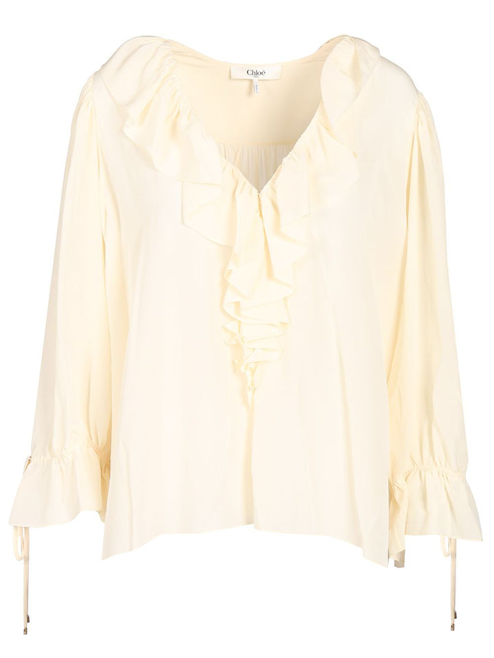 Chloe' Long-Sleeved Shirt Knitwear - Bianco | 390c924bedb6ffce9342f32a4857eb1b67c127a6