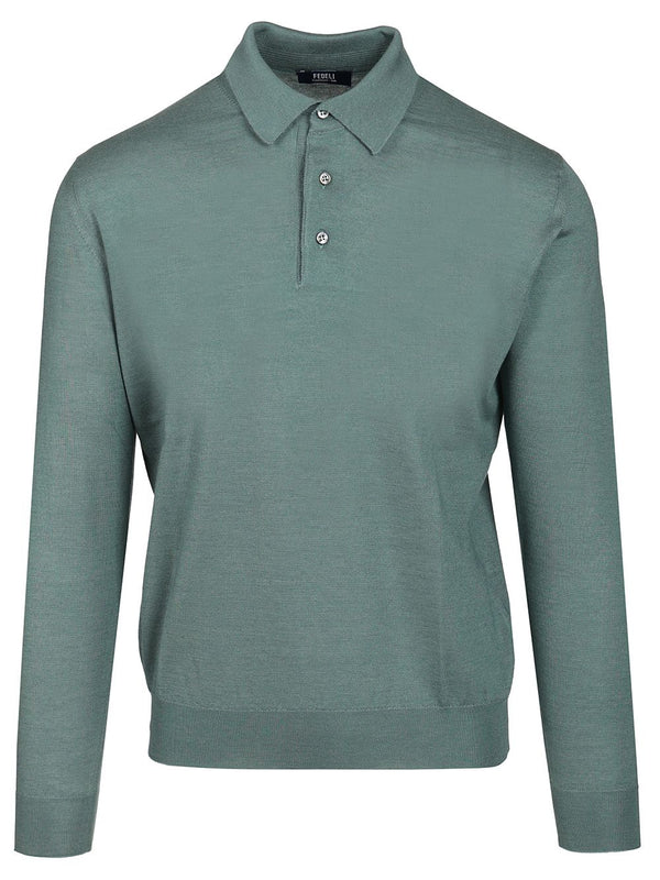 Long-Sleeved Polo Shirt Green Knitwear