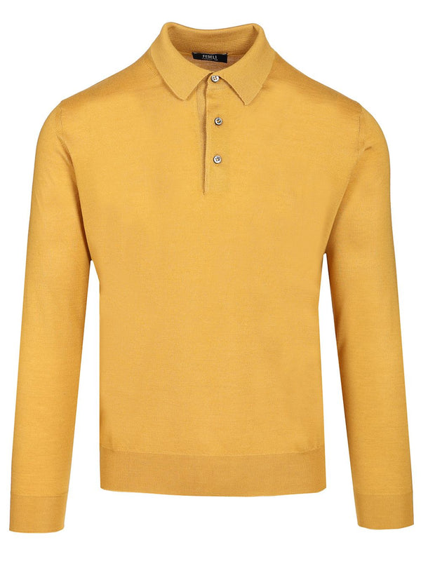 Long-Sleeved Polo Shirt Yellow Knitwear