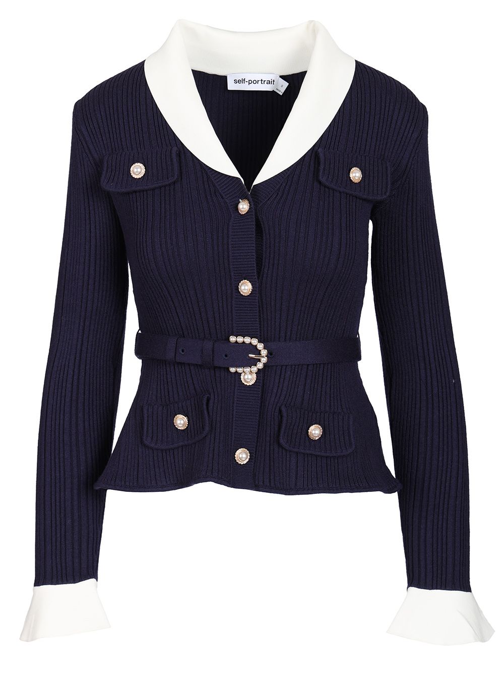 Self-Portrait Ribbed Cardigan Knitwear - Blu | a8c549daac57853db703b8398528dbdc92c03123