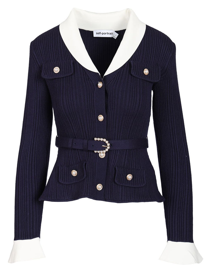 Self-Portrait Ribbed Cardigan Knitwear - Blu | a8c549daac57853db703b8398528dbdc92c03123