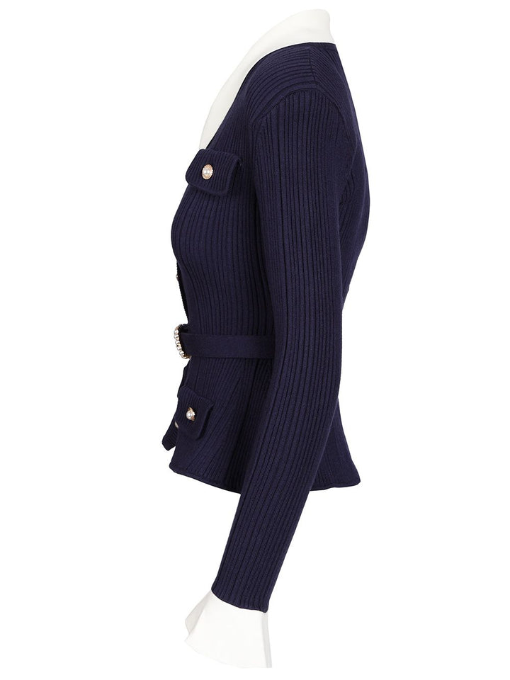 Self-Portrait Ribbed Cardigan Knitwear - Blu | 7095d11a1adac9f82d86db8701c9674c0bf3eb1b
