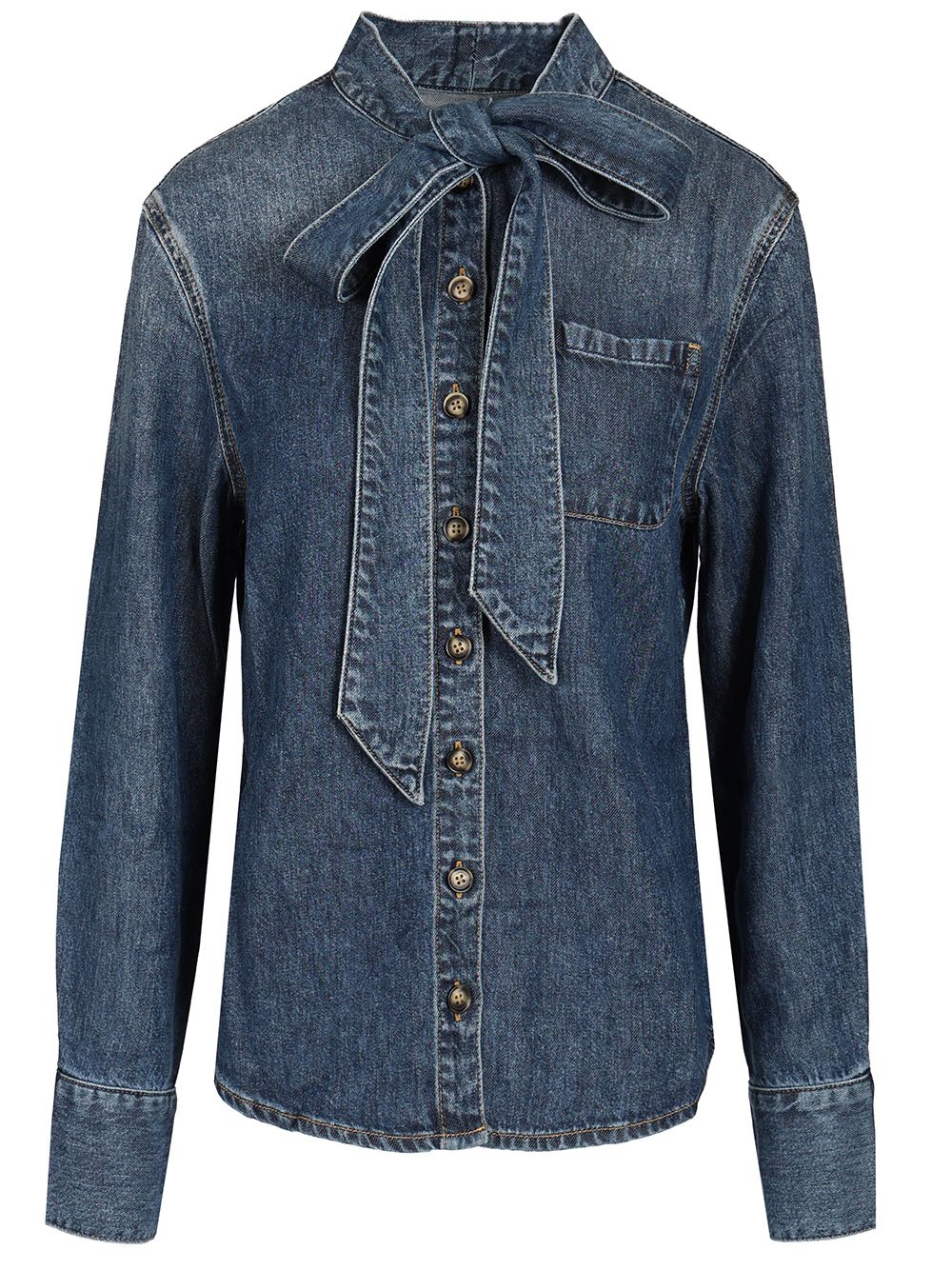 Self-Portrait Shirt With Bow Shirts - Blu | 981620302494e3de98516395856bb413b6dcb8f5