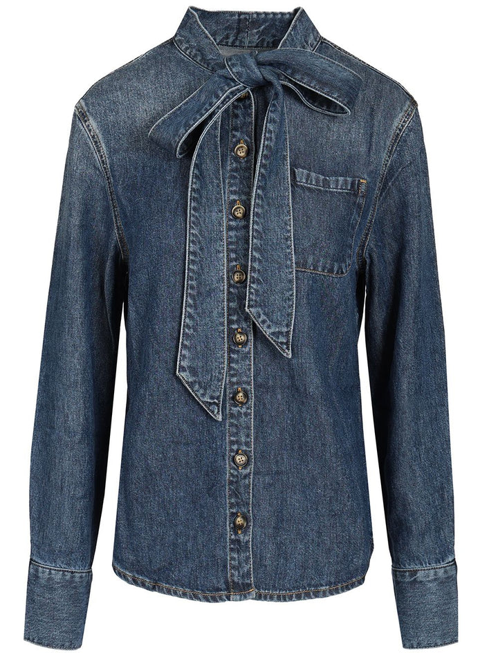Self-Portrait Shirt With Bow Shirts - Blu | 981620302494e3de98516395856bb413b6dcb8f5