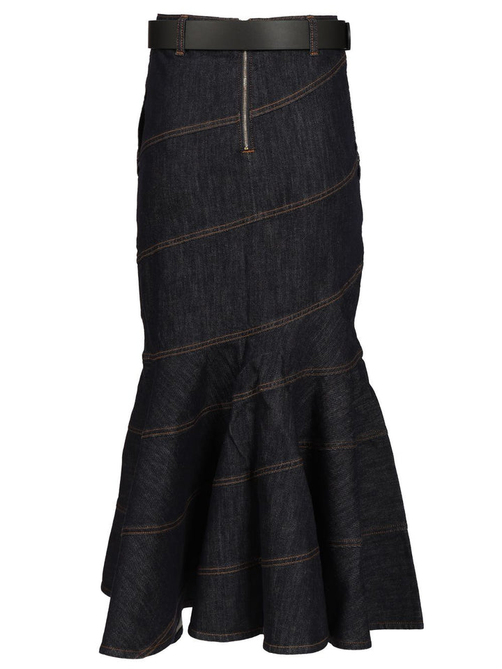 Self-Portrait Midi Skirt With Belt Gonne - Blu | d2e519d6209129edbfc49c716ac07036117d8827