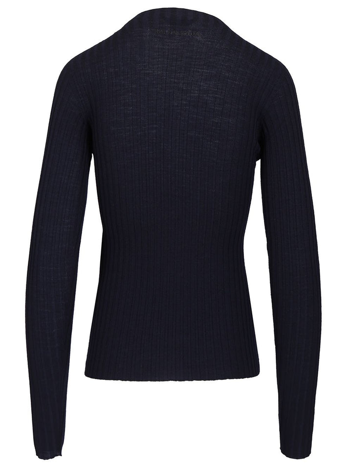 Balenciaga Ribbed Knit Sweater Knitwear - Blu | b0dbcafa7f8c63551738d88ed9c82de677698605