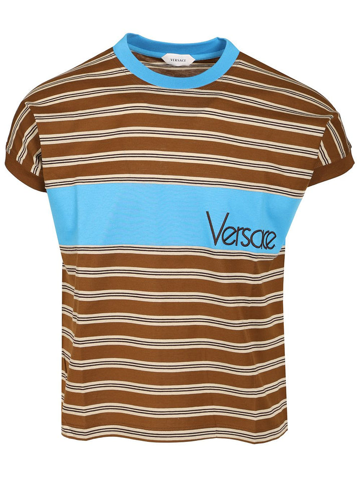 Versace Striped Cotton  With Inlay T-Shirt - Multicolor | 17af0ee12230665cfdf38b6aee8fc35a7576f1ca