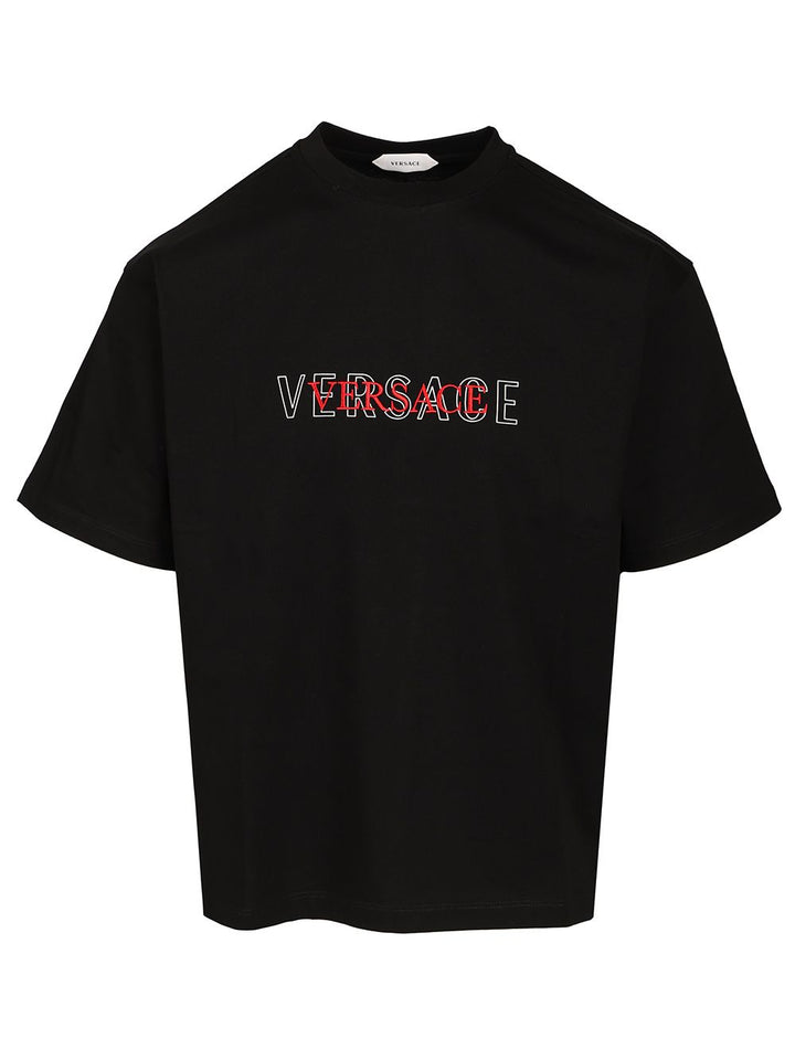 Versace With Embroidered Logo T-Shirt - Nero | b20adb415e313730f4a768df3ef379013095c54c