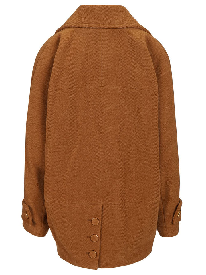 Chloe' Short Double-Breasted Wool Coat With Herringbone Pattern Giacche - Marrone | 01ccf57124f20273f0cce5fef5e1a107704fd000