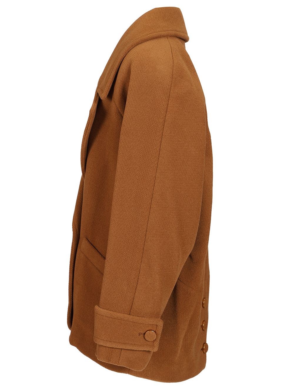 Chloe' Short Double-Breasted Wool Coat With Herringbone Pattern Giacche - Marrone | e6e75e628f9384bf181582157f188add641eb950
