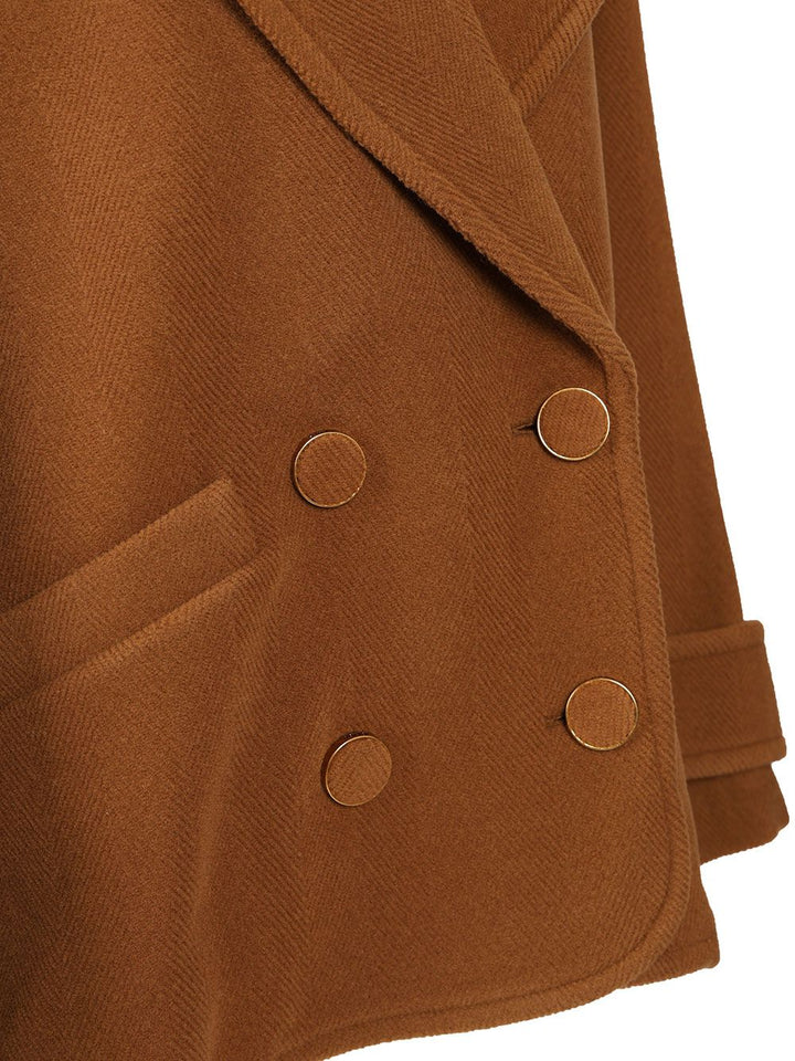 Chloe' Short Double-Breasted Wool Coat With Herringbone Pattern Giacche - Marrone | f99b0159195ab9a7360ac82c180b282ff963724b