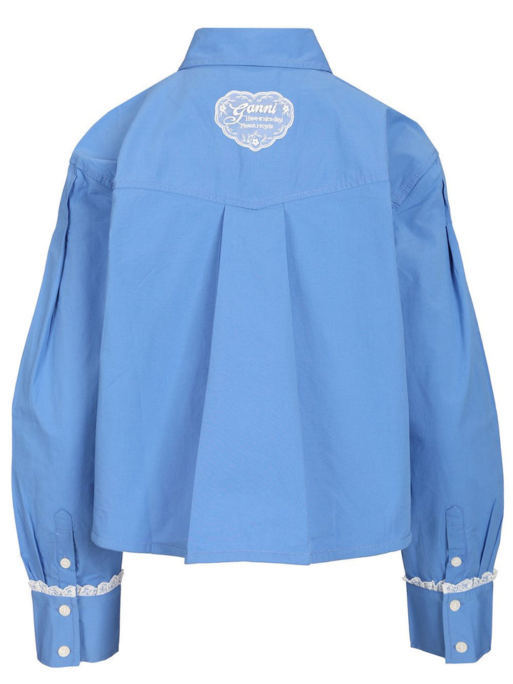 Ganni Cotton Shirt With Lace Details Shirts - Light blue | 010c40066db6425ca44f820eb416b2971859ea96