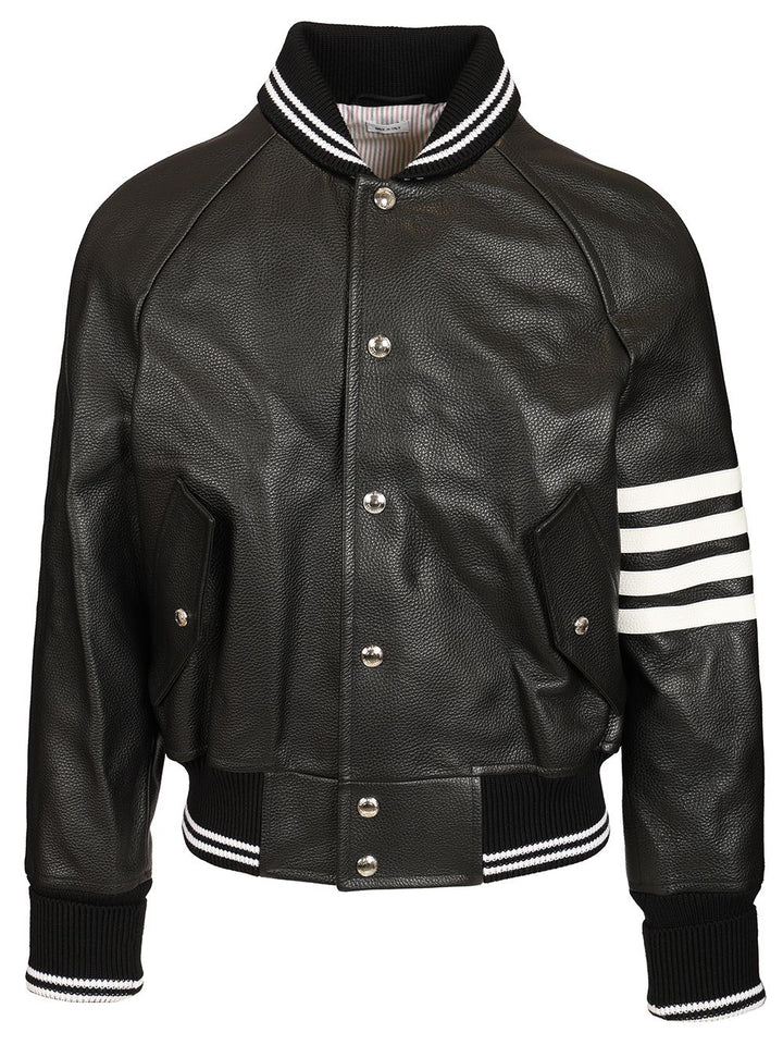 Thom Browne 4-Bar Leather Bomber Jacket Giacche - Nero | 5c785eeea6e3fb12c265c790f76e7b9feee7e125