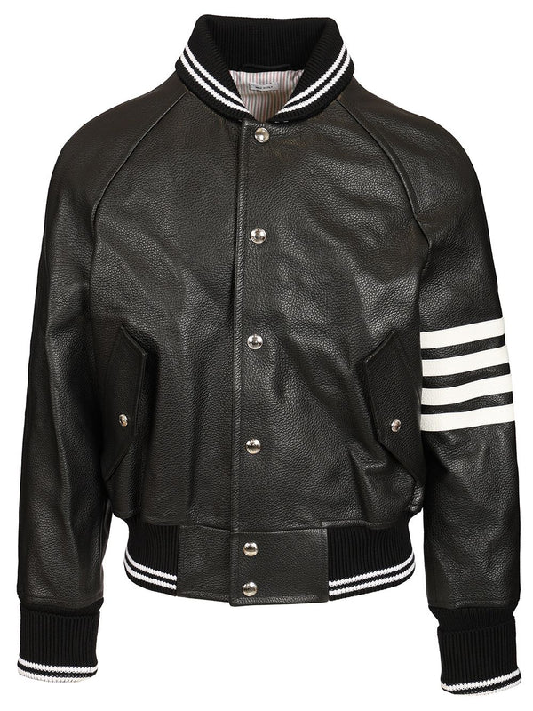 4-Bar Leather Bomber Jacket Giacche Nero