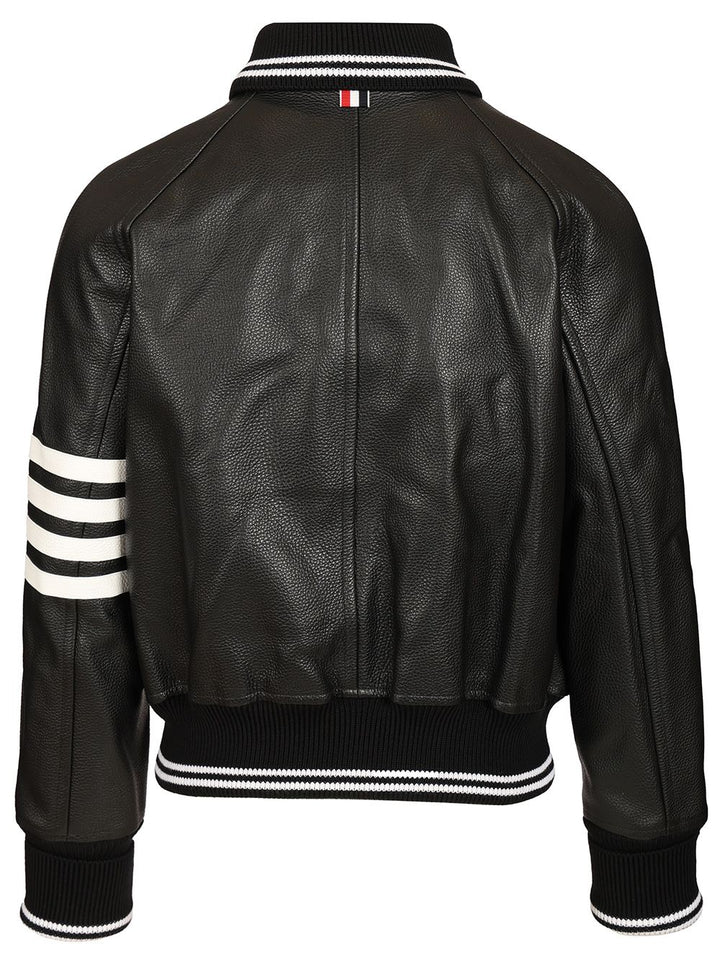Thom Browne 4-Bar Leather Bomber Jacket Giacche - Nero | 782d19f4cf3d17762ac7b4126919b39e4be5b080