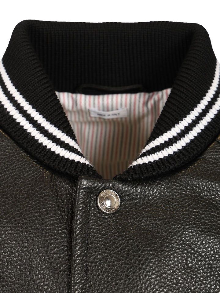 Thom Browne 4-Bar Leather Bomber Jacket Giacche - Nero | cc9daaca3e9539b18ce424bc4b7c99d581f79df9