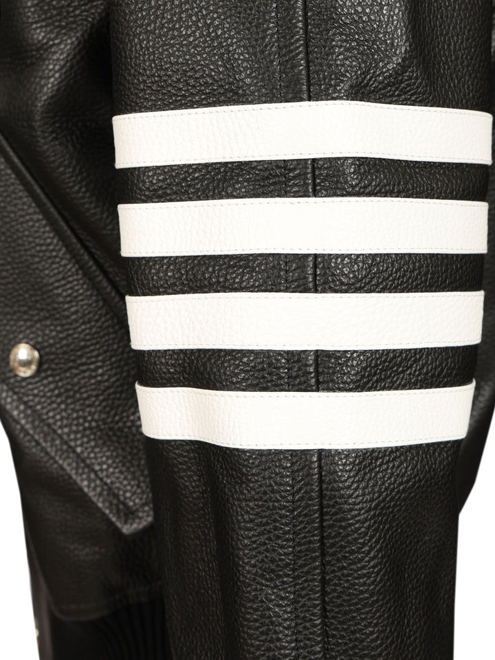 Thom Browne 4-Bar Leather Bomber Jacket Giacche - Nero | 67c162915f6fc3a7540b56c065cf48842ba11a40