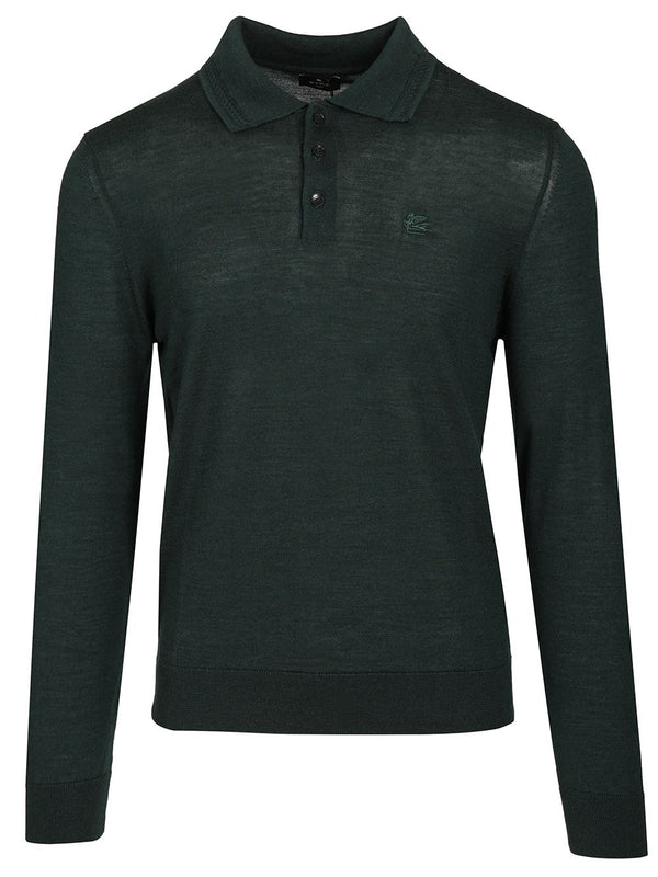 Fuji Knitted L/S Polo Wool Silk Knitwear Verde
