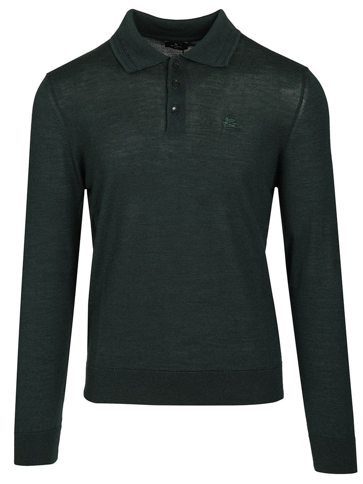 Etro Wool And Silk Polo Shirt Knitwear - Verde | 1cbb0b81d3498429196dd06f38823e407e3d606e