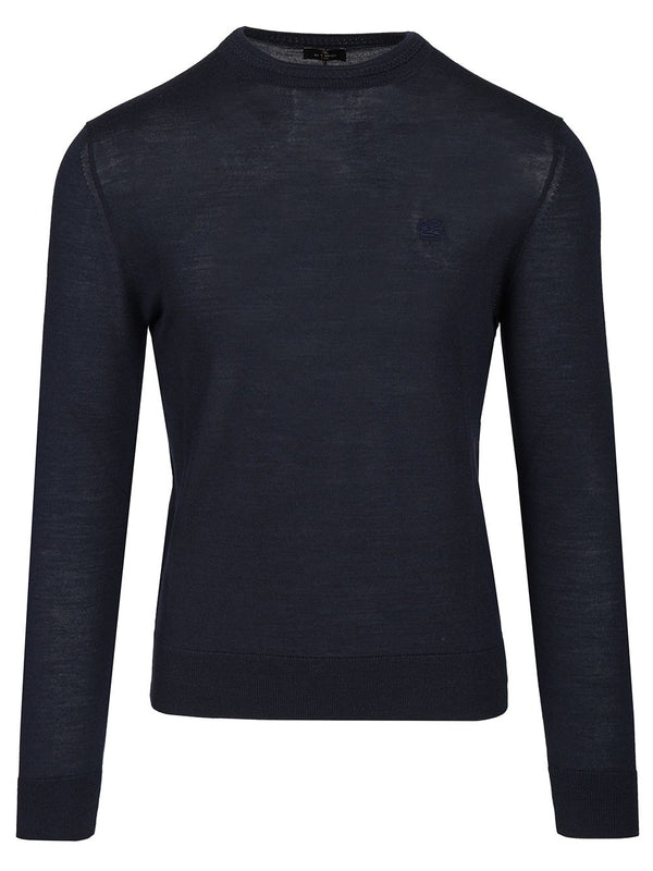 Fuji Knitted Crewneck Wool Silk Knitwear Blu