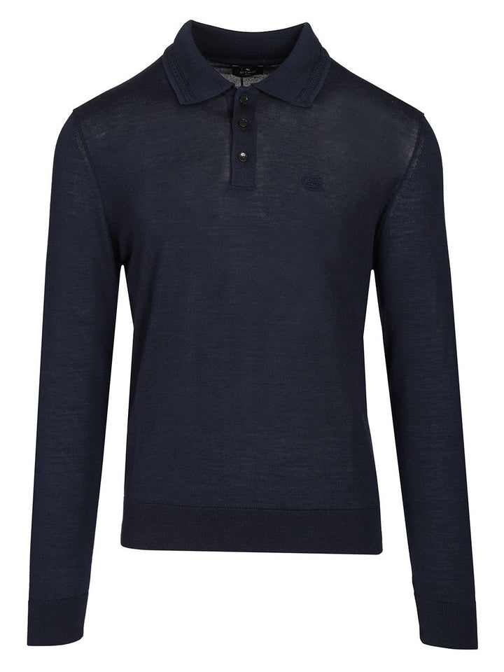 Etro Wool And Silk Polo Shirt Knitwear - Blu | 2ef5330e9cbfe90fe20d0e269a1f6ffe56d717c0