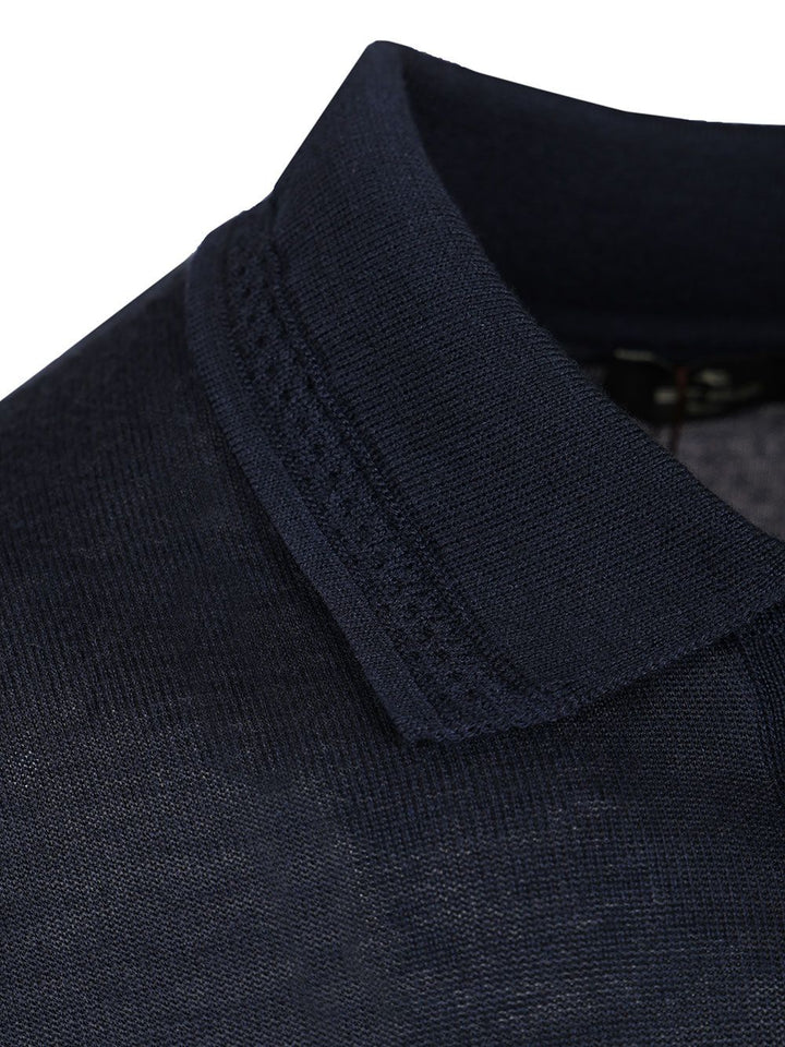 Etro Wool And Silk Polo Shirt Knitwear - Blu | 5864d5204f5c5ec54fae9ef0b71e83fb0e343eda