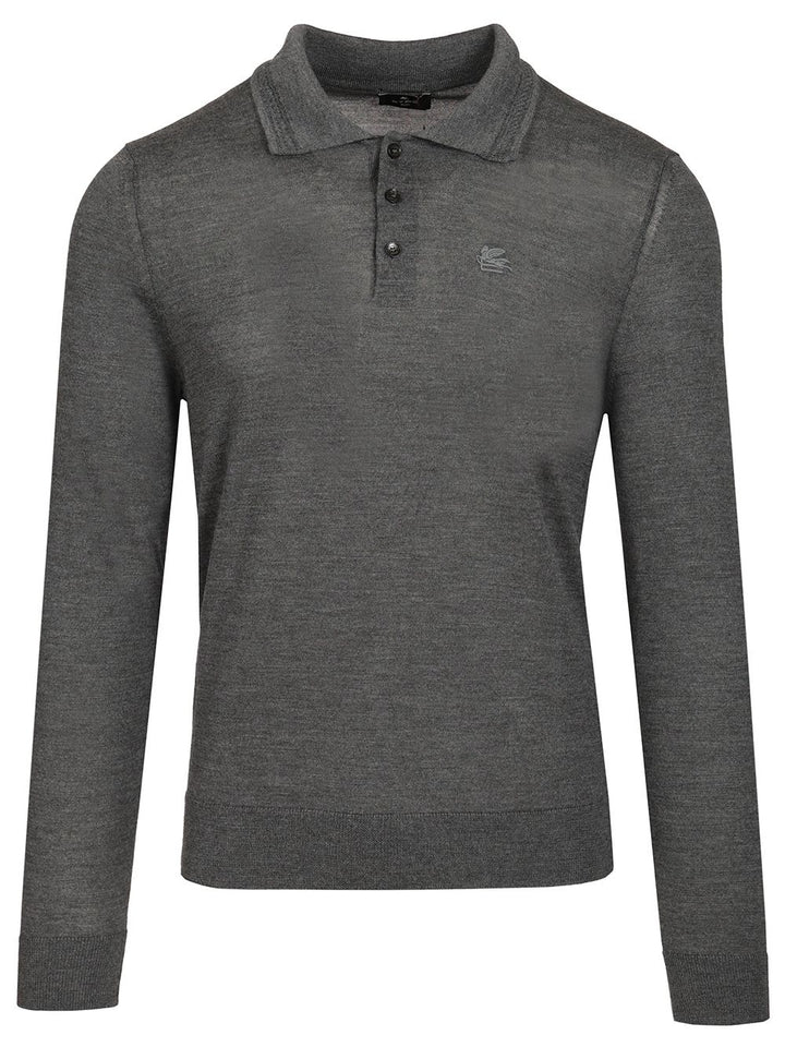 Etro Wool And Silk Polo Shirt Knitwear - Grey | 6acddab6a680ff2dea1cdefc13195b75ed66e70f