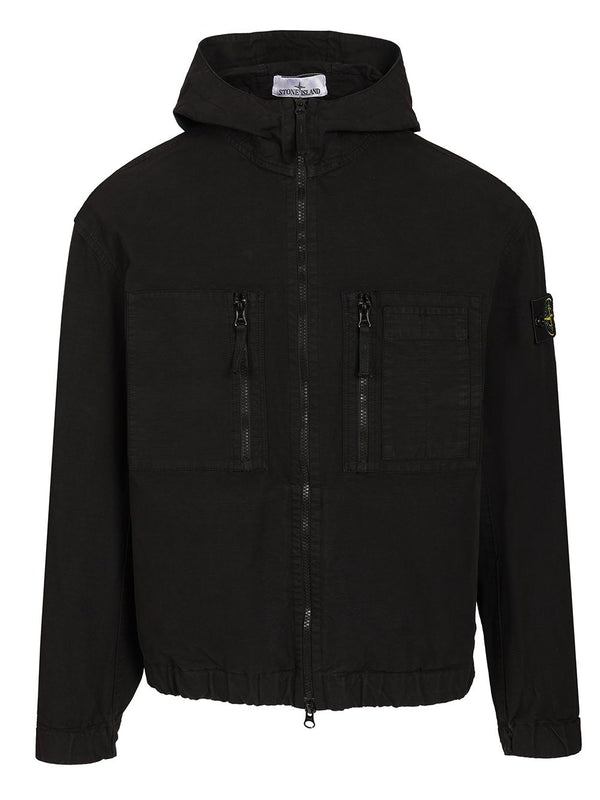 Organic Cotton Ripstop Hooded Overshirt Sweatshirts Nero