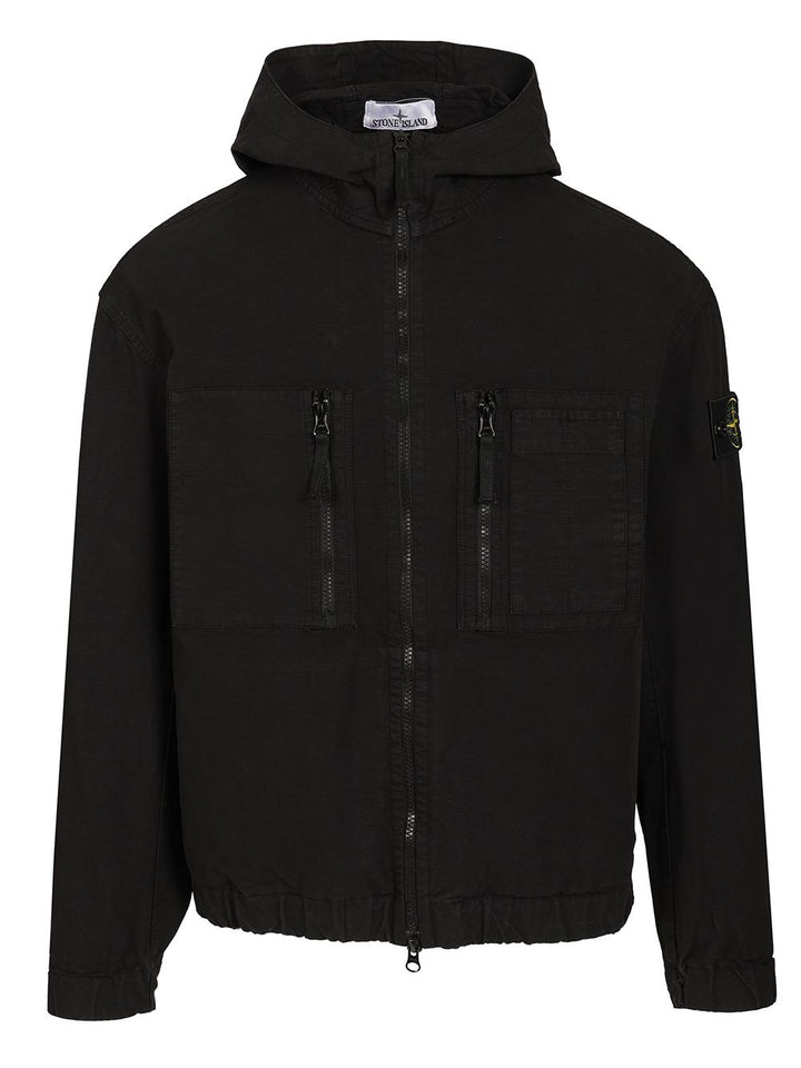 Stone Island Organic Cotton Ripstop Hooded Overshirt Sweatshirts - Nero | 8bd9e759ce2c03fbc4b4c17a605f3e130103f452