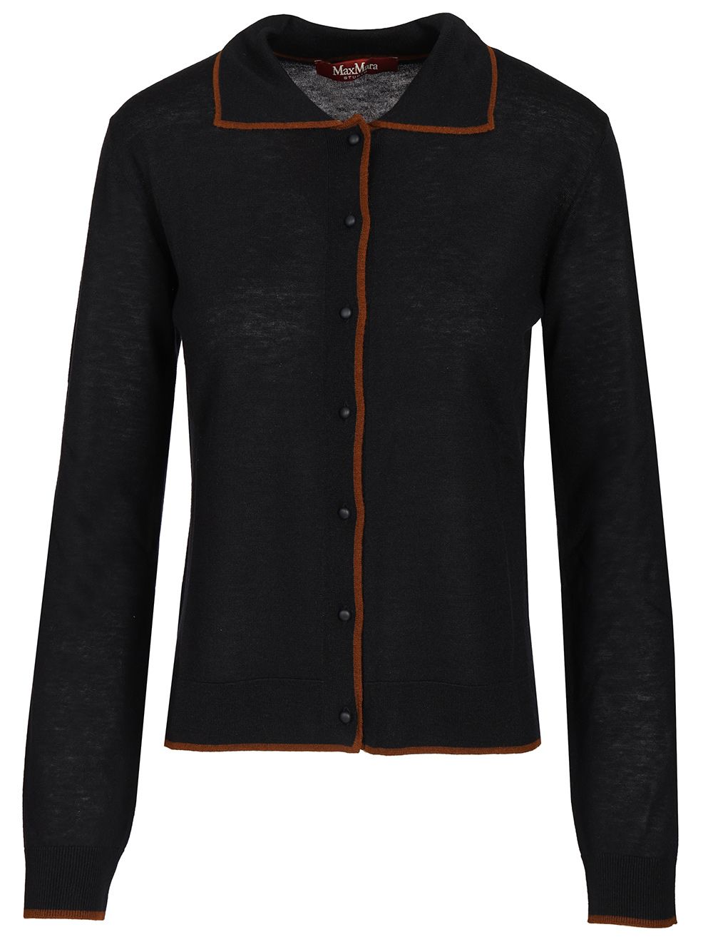 Max Mara Studio Targa Silk Wool Polo Cardigan Contrast Piping Knitwear - Blu | d6dea450547ffcfe25c013dd6ab143e3888b40d6
