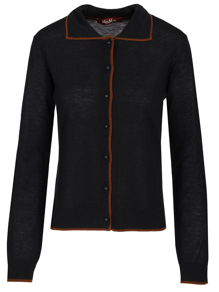 Max Mara Studio Targa Silk Wool Polo Cardigan Contrast Piping Knitwear - Blu | d6dea450547ffcfe25c013dd6ab143e3888b40d6
