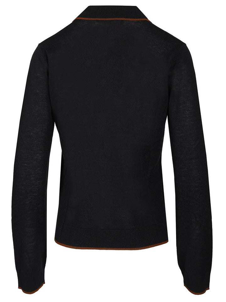 Max Mara Studio Targa Silk Wool Polo Cardigan Contrast Piping Knitwear - Blu | b8e374583e655d02f70b9062c032836f43d3fec4