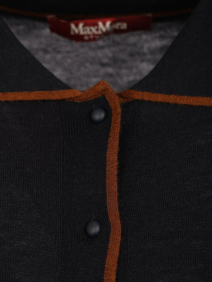 Max Mara Studio Targa Silk Wool Polo Cardigan Contrast Piping Knitwear - Blu | 24e6f552a3fc41fbdddafc3879f7aee958076a4c