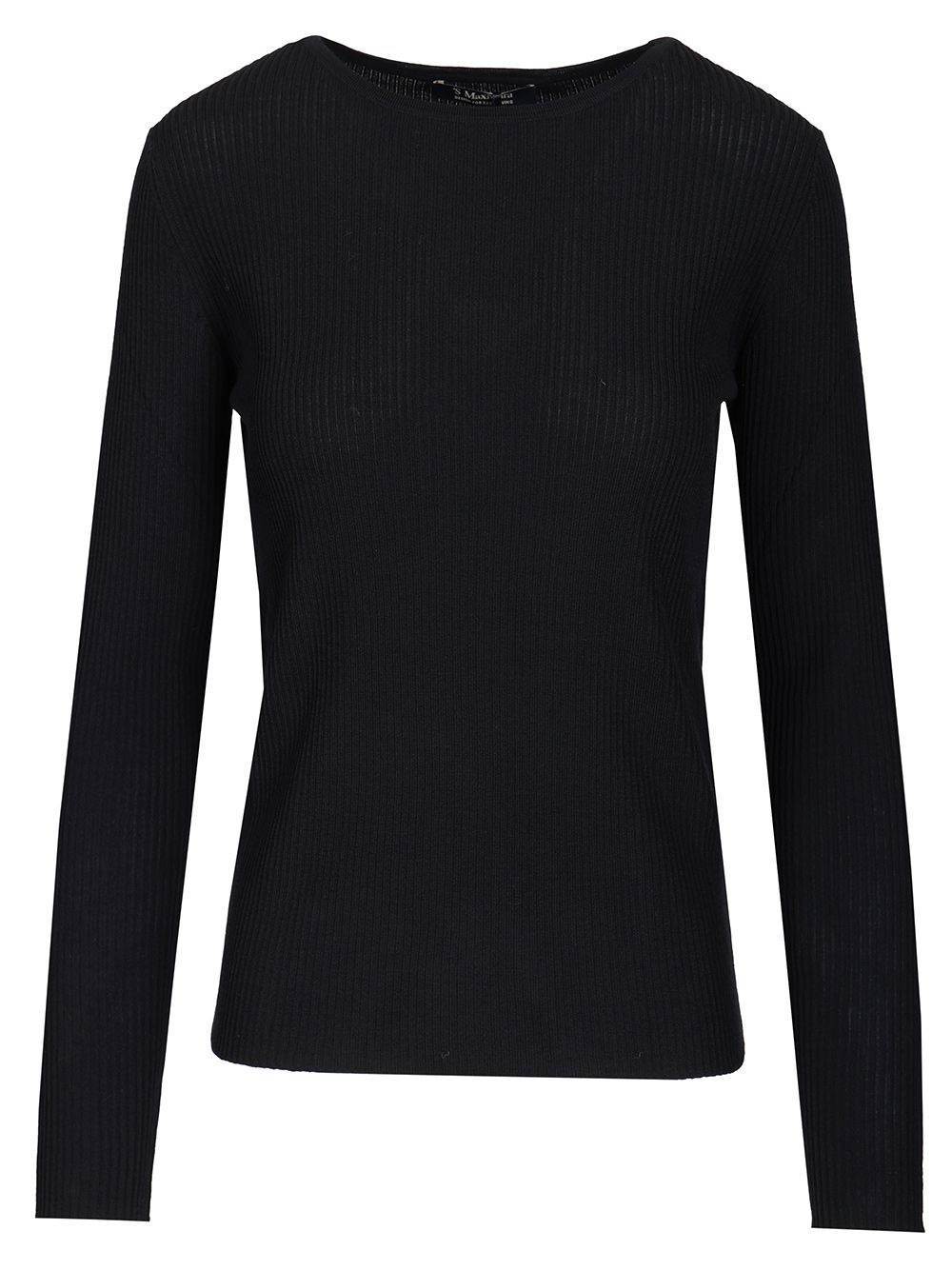 'S Max Mara Disegno Wool Rib Crewneck Long Sleeve Knitwear - Blu | 38c3ed9bde8990389eeab90b3edb94f46993839f