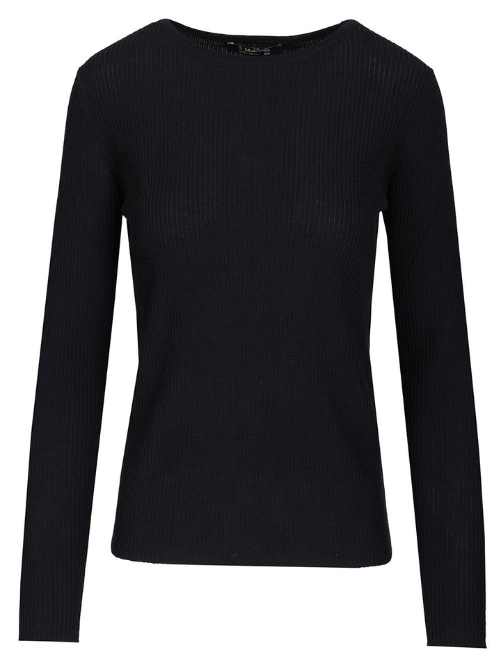'S Max Mara Disegno Wool Rib Crewneck Long Sleeve Knitwear - Blu | 38c3ed9bde8990389eeab90b3edb94f46993839f