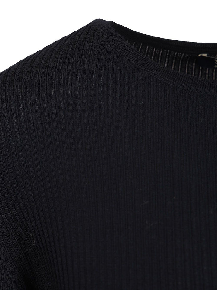 'S Max Mara Disegno Wool Rib Crewneck Long Sleeve Knitwear - Blu | b06933e7b967aeab88635f9f63a5299f857d4ec3