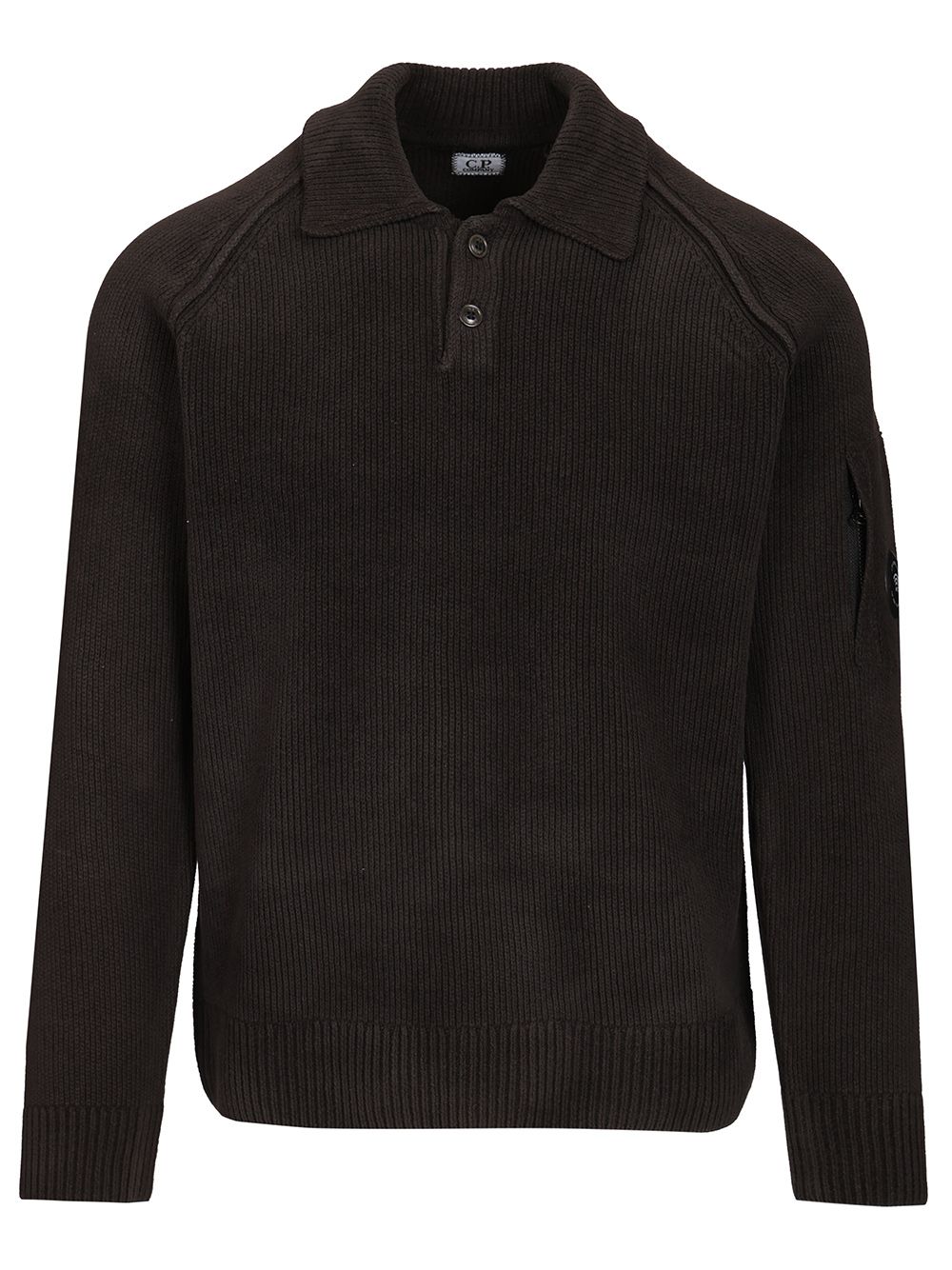 C.P. Company Polo Sweater Made Of Cotton Chenille Knitwear - Nero | 92df217b3bc304c12bae1ec3063cddd8782f88ba