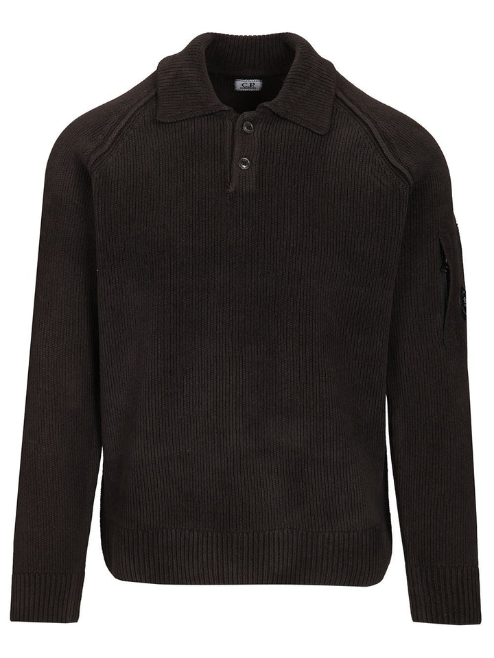 C.P. Company Polo Sweater Made Of Cotton Chenille Knitwear - Nero | 92df217b3bc304c12bae1ec3063cddd8782f88ba
