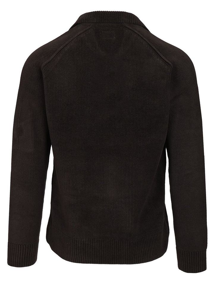 C.P. Company Polo Sweater Made Of Cotton Chenille Knitwear - Nero | 1d00c0a15531d90bdc07ad84708292a68645a92e