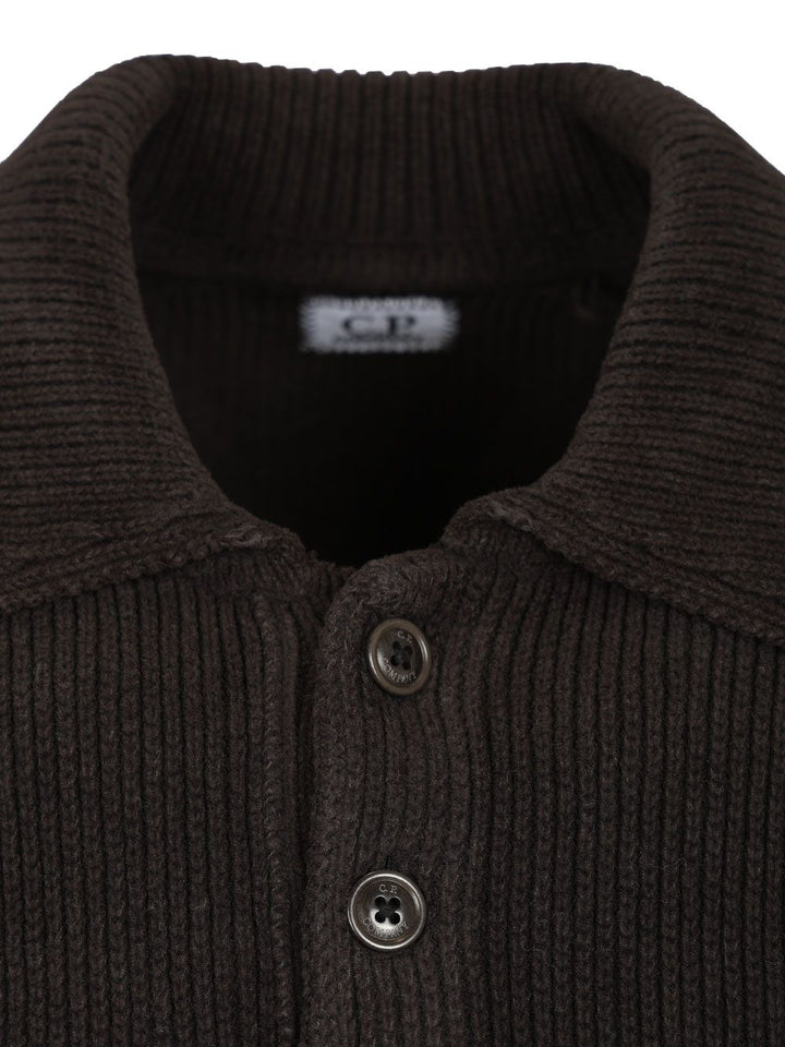 C.P. Company Polo Sweater Made Of Cotton Chenille Knitwear - Nero | 7e98ee90373c21c81d7b5cc386137dcc6aea3f21